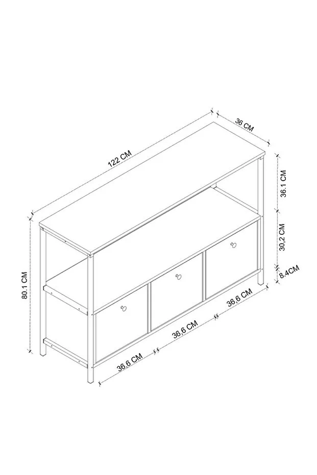 3 Kapaklı Konsol Tv Ünitesi Dresuar Çok Amaçlı Konsol Kahve Köşesi Doruk Çam